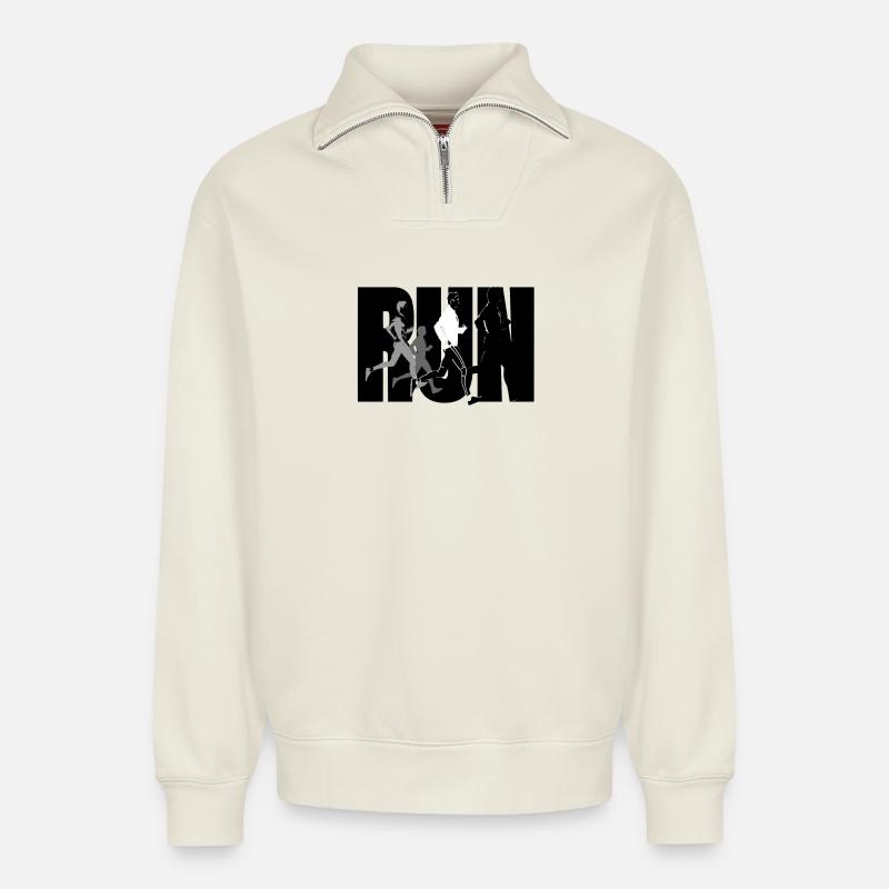 Runner Stuff - Run - Relaxed Unisex Organic Half Zip Sweatshirt – by SPREAD - off white
