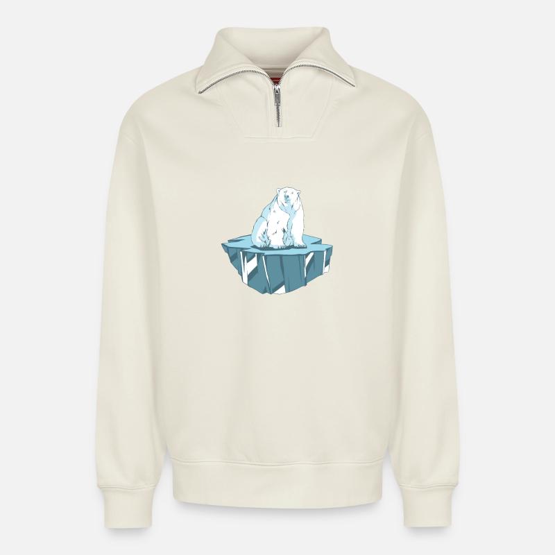 Eisbär auf Eisscholle - Relaxed Unisex Organic Half Zip Sweatshirt – von SPREAD - Naturweiß