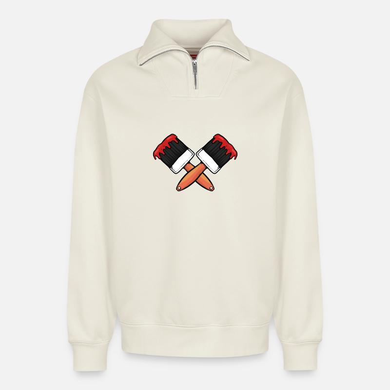 Malen Pinsel Maler - Relaxed Unisex Organic Half Zip Sweatshirt – von SPREAD - Naturweiß