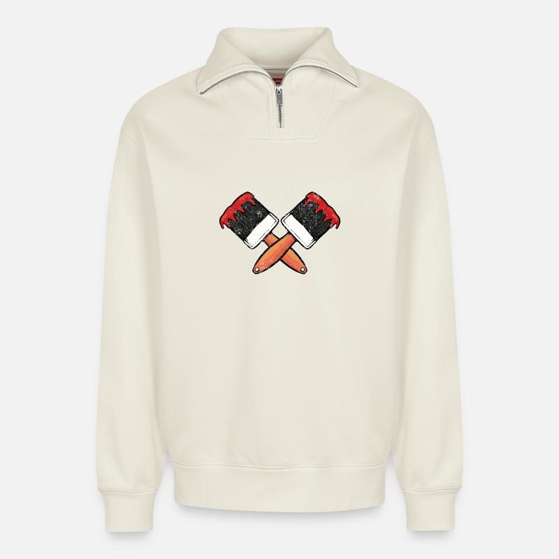 Maler Pinsel - Relaxed Unisex Organic Half Zip Sweatshirt – von SPREAD - Naturweiß