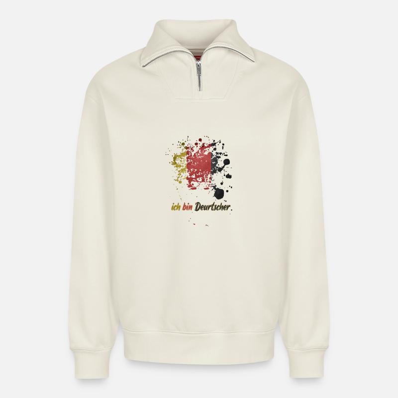 ich bin deutscher - Relaxed Unisex Organic Half Zip Sweatshirt – von SPREAD - Naturweiß