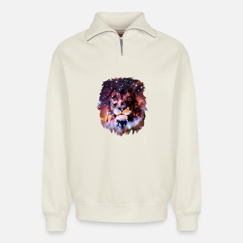 Löwe - Relaxed Unisex Organic Half Zip Sweatshirt – von SPREAD - Naturweiß