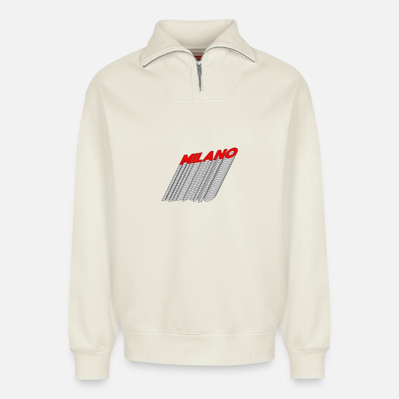 Milano Neon Lines 3D Perspective - Sweat unisexe décontracté en coton biologique à demi-zip – de SPREAD - blanc cassé