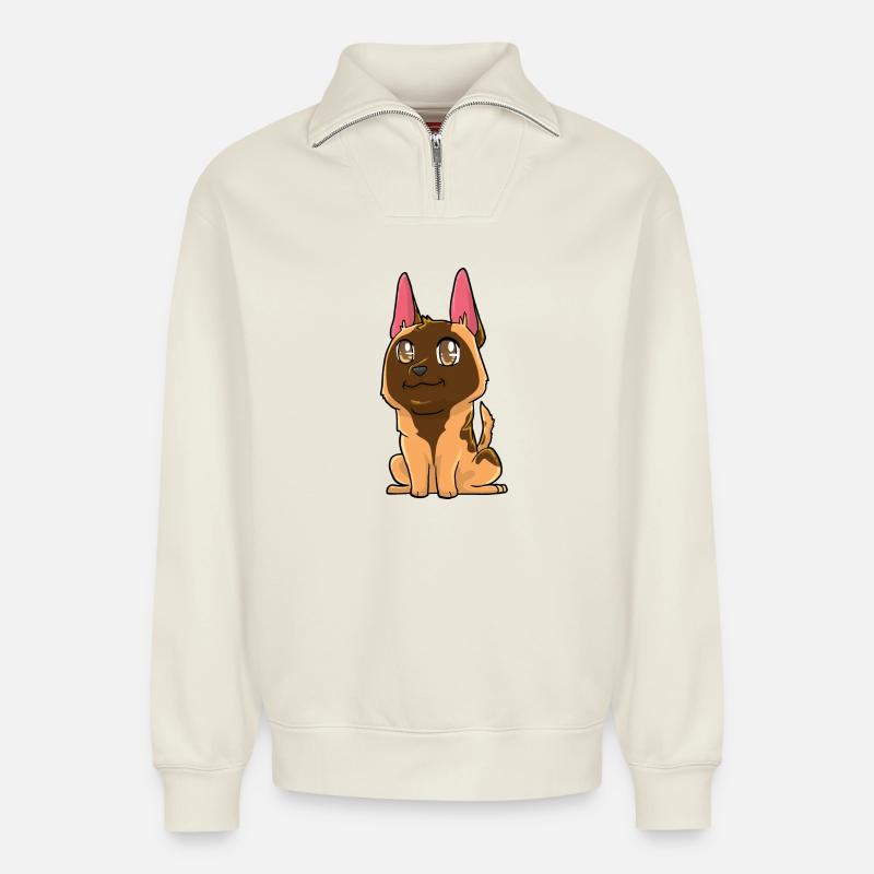 Malinois - Relaxed Unisex Organic Half Zip Sweatshirt – von SPREAD - Naturweiß
