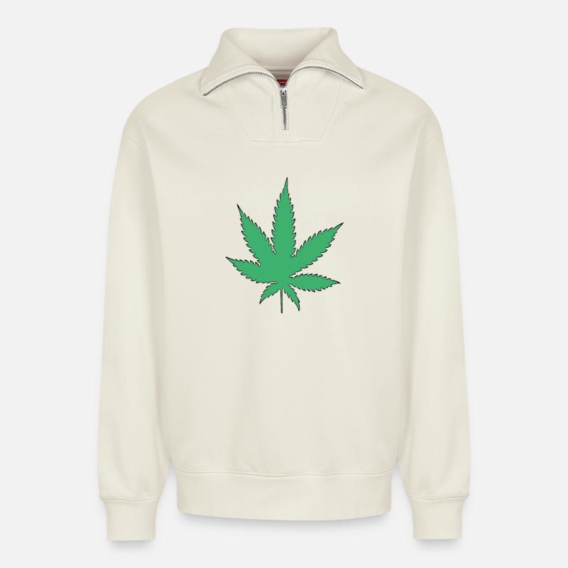 Cannabisblatt - Relaxed Unisex Organic Half Zip Sweatshirt – von SPREAD - Naturweiß