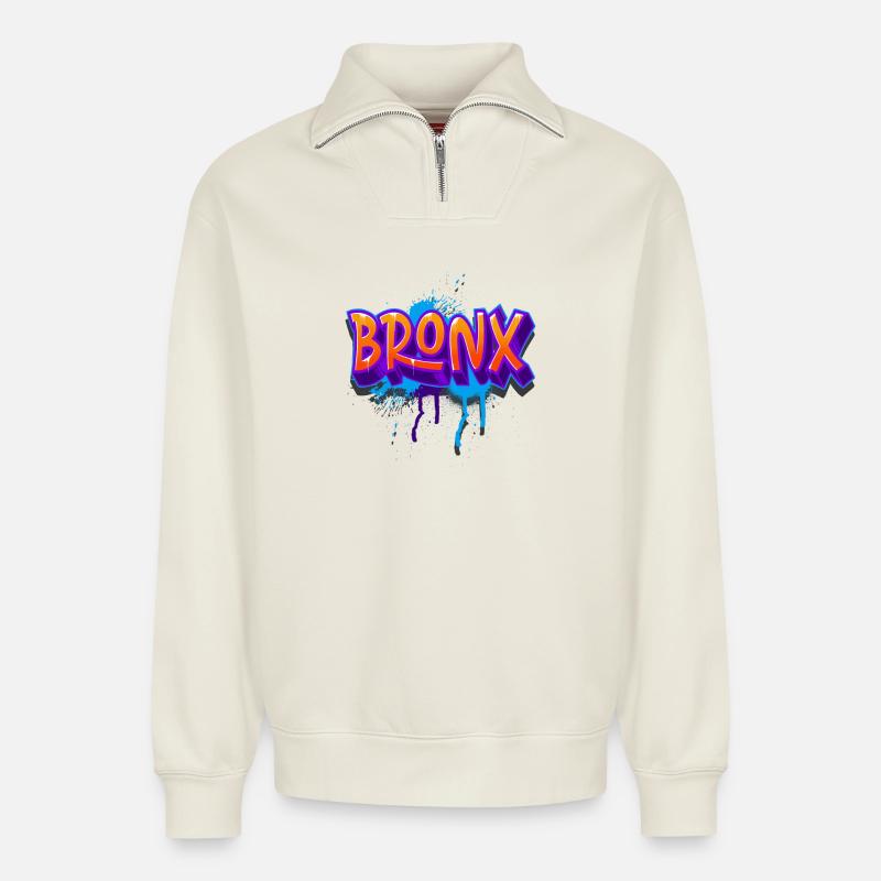 Bronx graffiti - Relaxed Unisex Organic Half Zip Sweatshirt – by SPREAD - off white