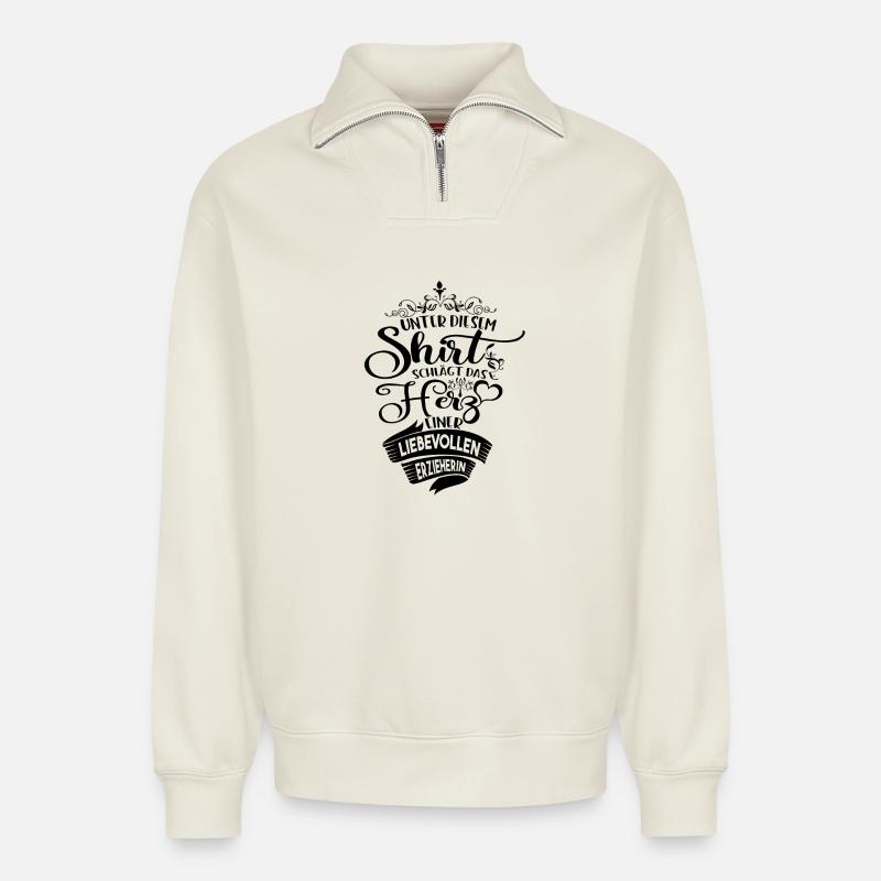Erzieherin geschenkideen - Relaxed Unisex Organic Half Zip Sweatshirt – von SPREAD - Naturweiß