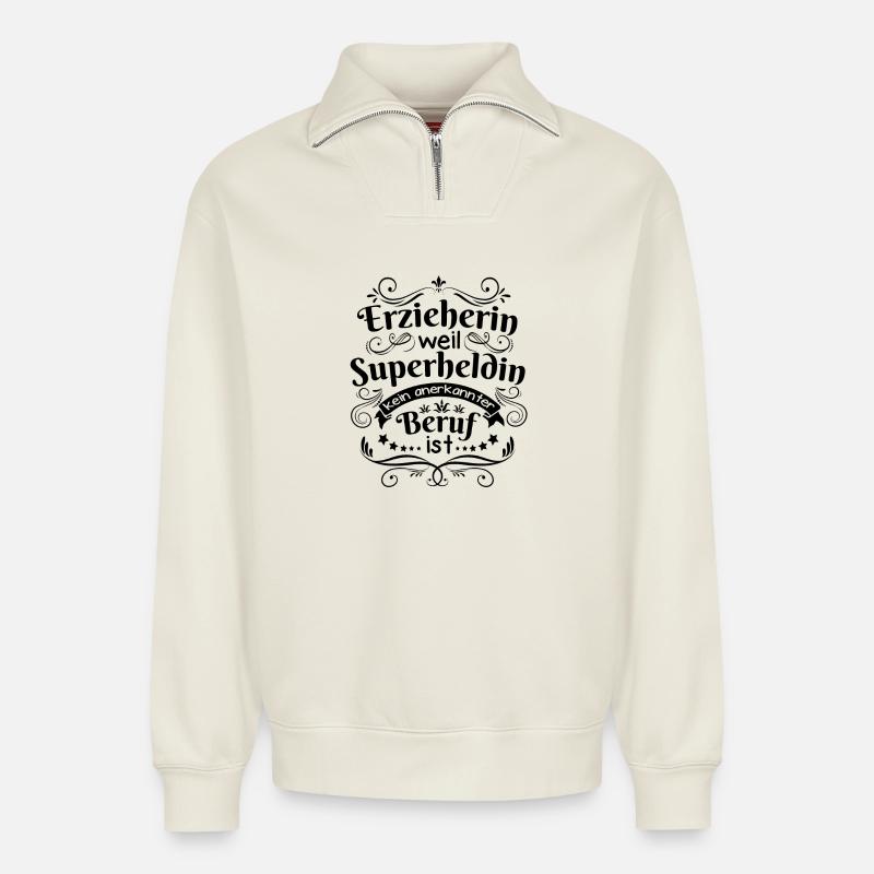 L’éducatrice idées de cadeaux - Sweat unisexe décontracté en coton biologique à demi-zip – de SPREAD - blanc cassé