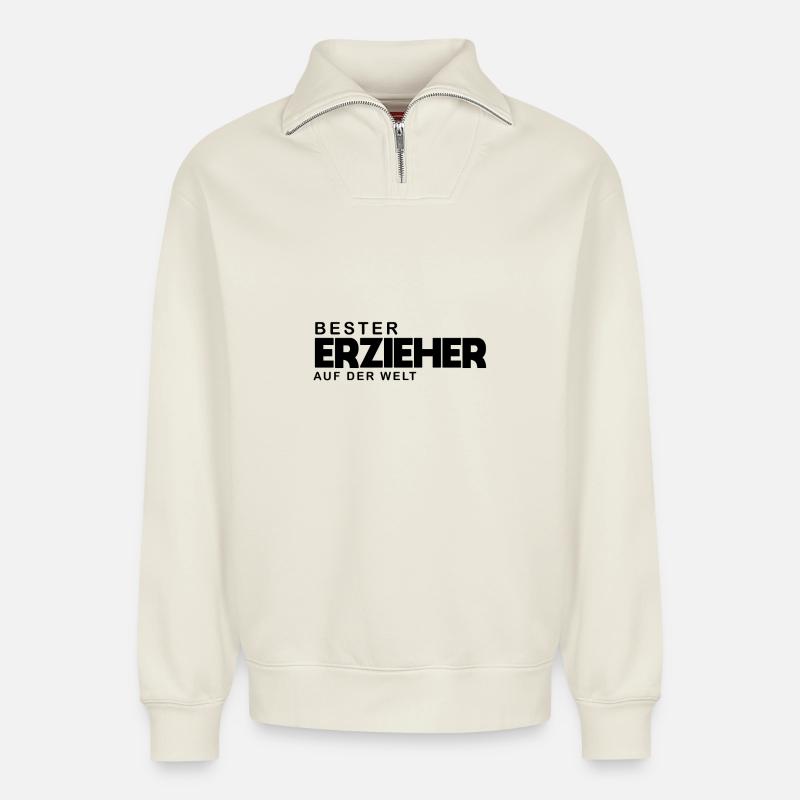 Bester Erzieher - Relaxed Unisex Organic Half Zip Sweatshirt – von SPREAD - Naturweiß