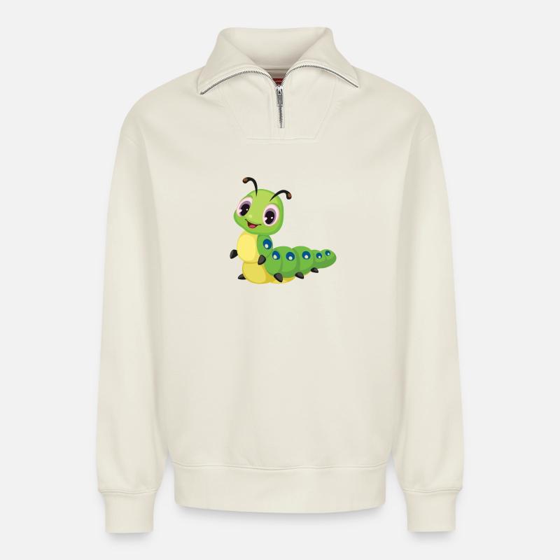 Kinder Raupe - Relaxed Unisex Organic Half Zip Sweatshirt – von SPREAD - Naturweiß