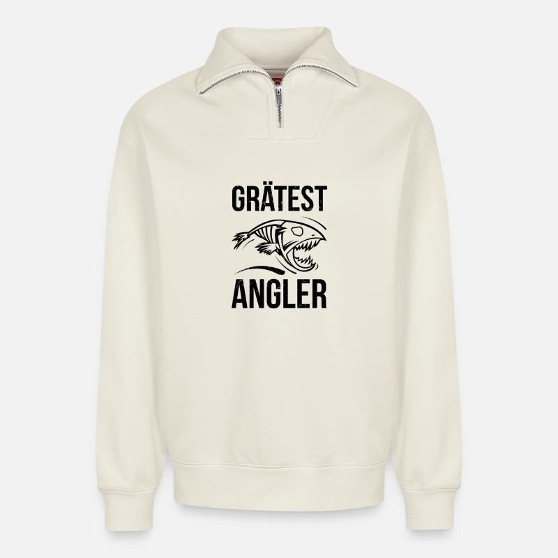 Angler Grätest Angler - Relaxed Unisex Organic Half Zip Sweatshirt – von SPREAD - Naturweiß