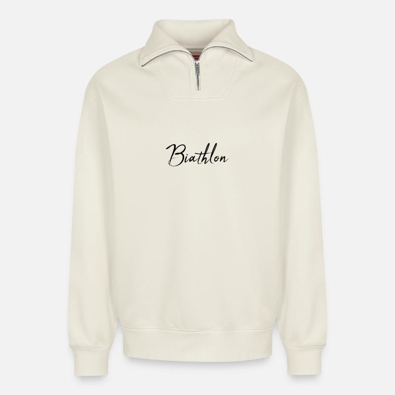 Biathlon - Relaxed Unisex Organic Half Zip Sweatshirt – von SPREAD - Naturweiß