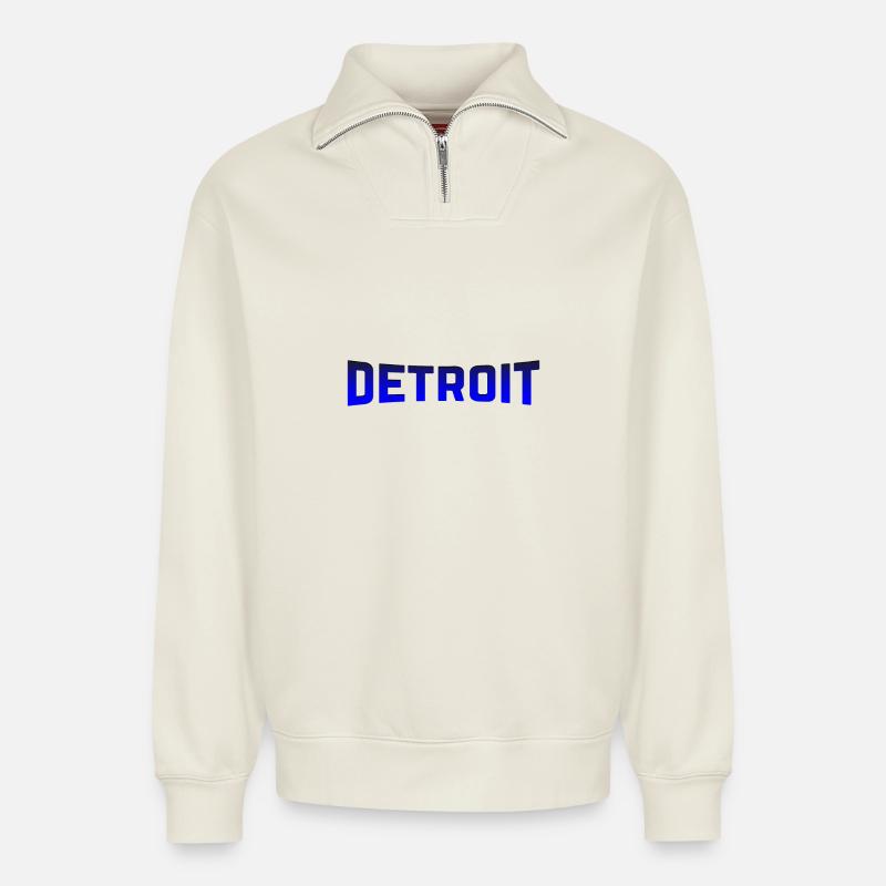 Detroit - Relaxed Unisex Organic Half Zip Sweatshirt – von SPREAD - Naturweiß