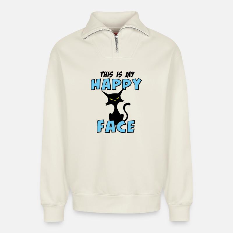 Chat chats drôles - Sweat unisexe décontracté en coton biologique à demi-zip – de SPREAD - blanc cassé