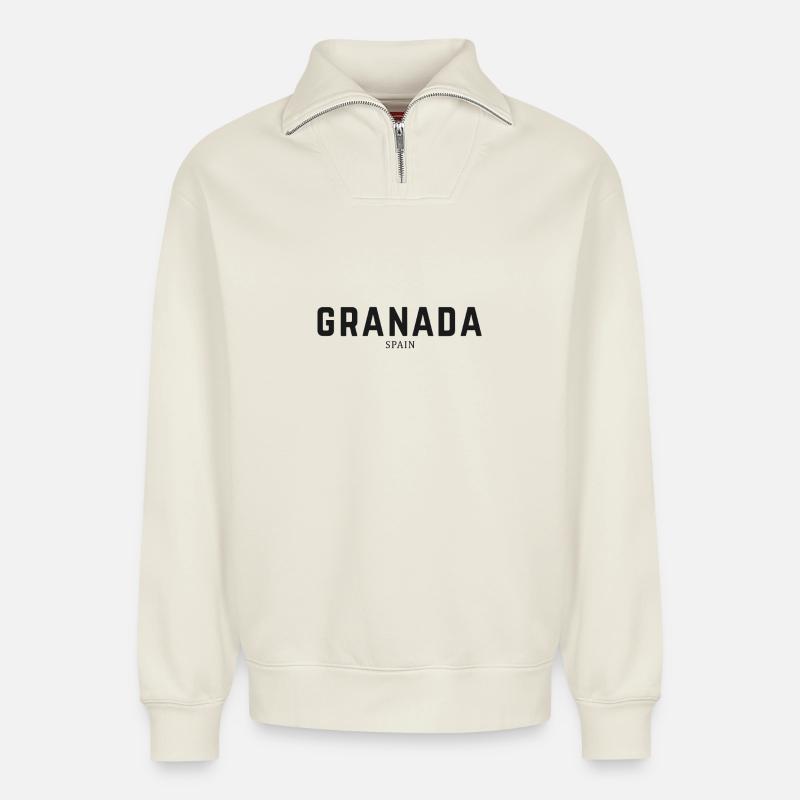 Grenade Espagne - Sweat unisexe décontracté en coton biologique à demi-zip – de SPREAD - blanc cassé