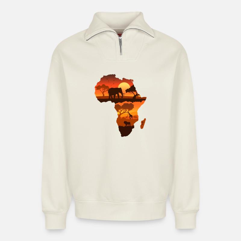 African Safari Map - Relaxed Unisex Organic Half Zip Sweatshirt – by SPREAD - off white
