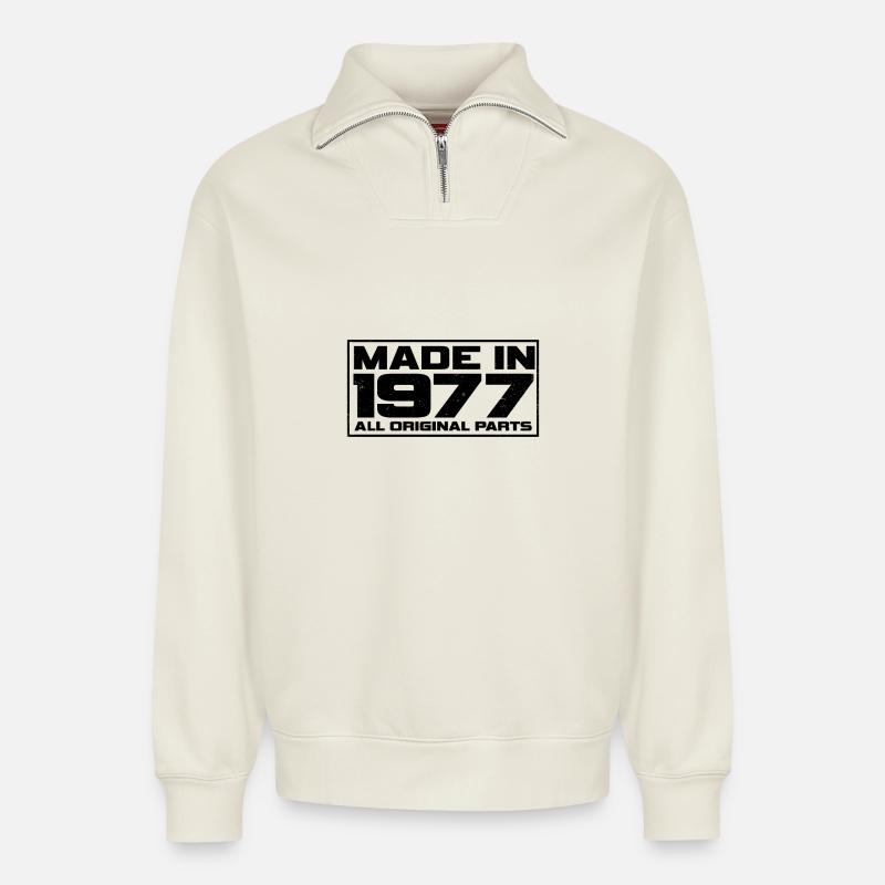 1977 - Relaxed Unisex Organic Half Zip Sweatshirt – by SPREAD - off white