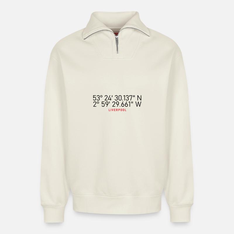 Coordonnées de Liverpool - Sweat unisexe décontracté en coton biologique à demi-zip – de SPREAD - blanc cassé