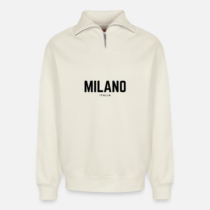 Milan Mailand Italien - Relaxed Unisex Organic Half Zip Sweatshirt – von SPREAD - Naturweiß