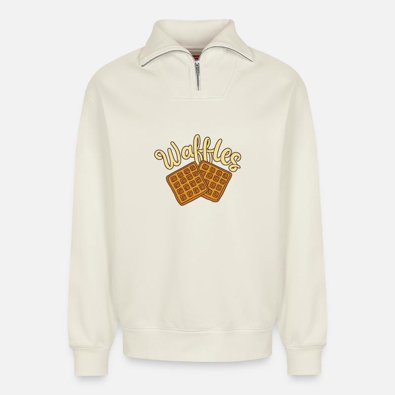 Waffles Waffle Bakers - Relaxed Unisex Organic Half Zip Sweatshirt – by SPREAD - off white