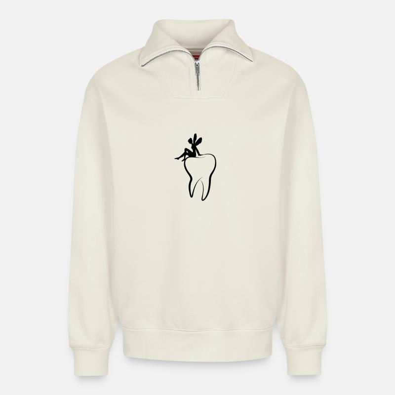 Zahnfee - Relaxed Unisex Organic Half Zip Sweatshirt – von SPREAD - Naturweiß