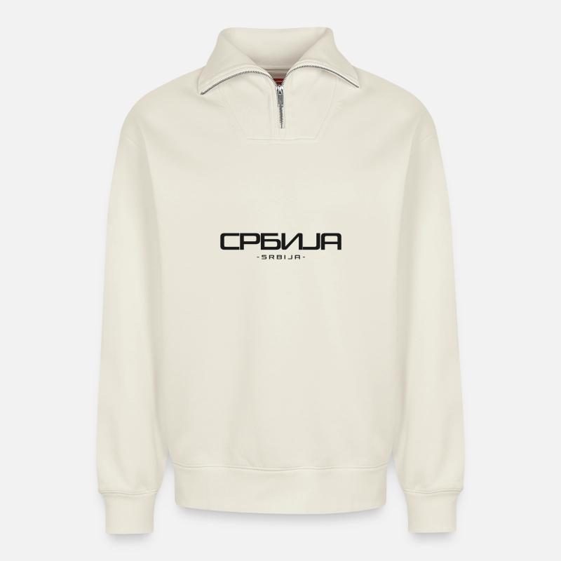 Serbien Србија (Srbija) - Relaxed Unisex Organic Half Zip Sweatshirt – von SPREAD - Naturweiß