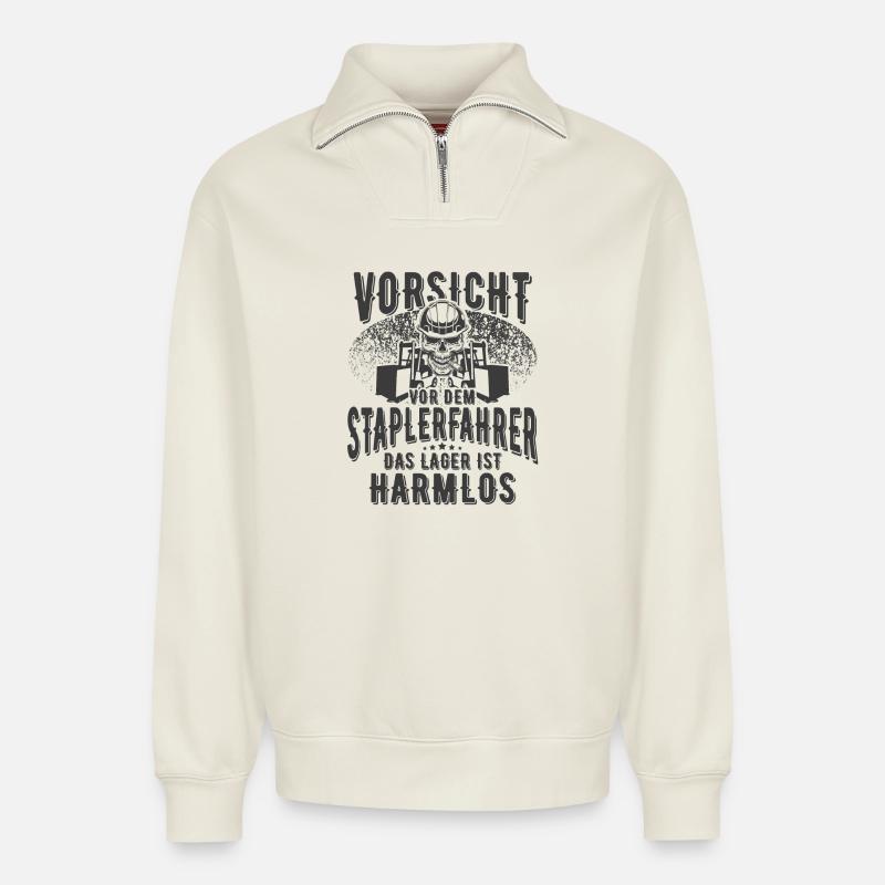 Staplerfahrer - Relaxed Unisex Organic Half Zip Sweatshirt – von SPREAD - Naturweiß