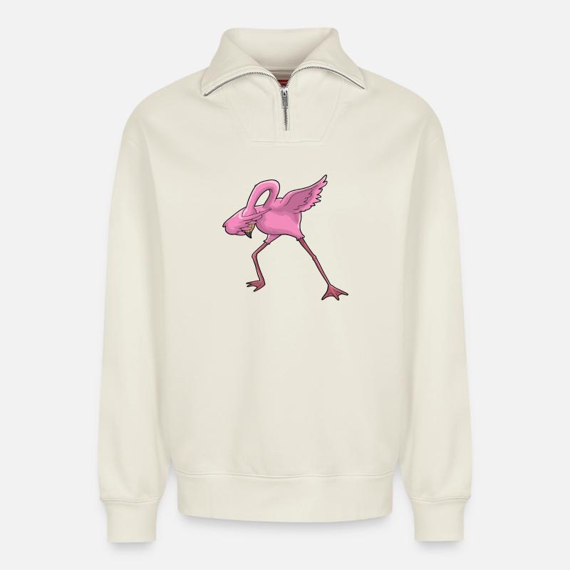 Flamingo Dabbing - Relaxed Unisex Organic Half Zip Sweatshirt – von SPREAD - Naturweiß