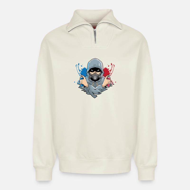 Sprayer Graffiti - Relaxed Unisex Organic Half Zip Sweatshirt – von SPREAD - Naturweiß