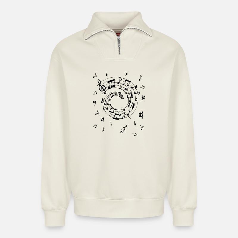 Notes de musique - Sweat unisexe décontracté en coton biologique à demi-zip – de SPREAD - blanc cassé