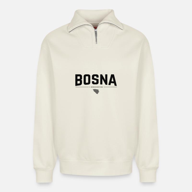 Bosna i Hercegovina - Relaxed Unisex Organic Half Zip Sweatshirt – von SPREAD - Naturweiß
