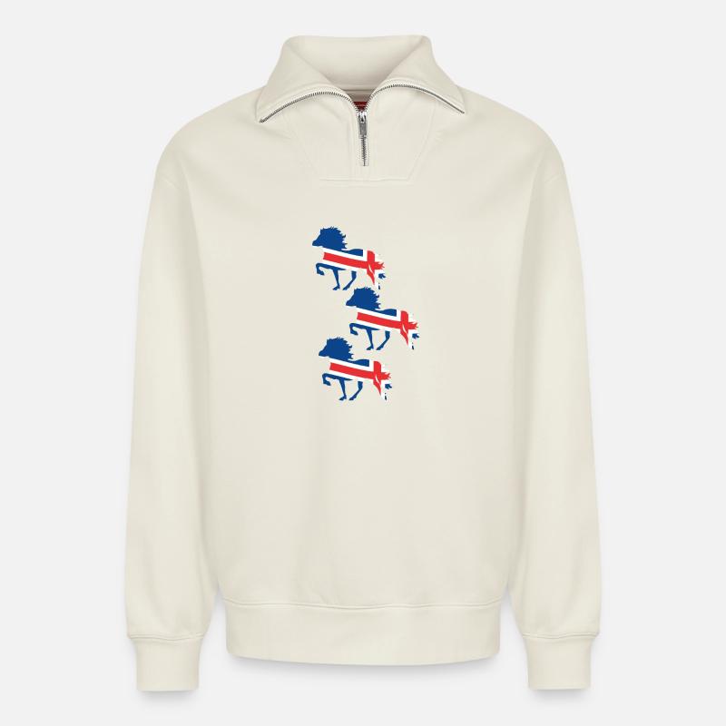 Islandpferd Flagge - Relaxed Unisex Organic Half Zip Sweatshirt – von SPREAD - Naturweiß