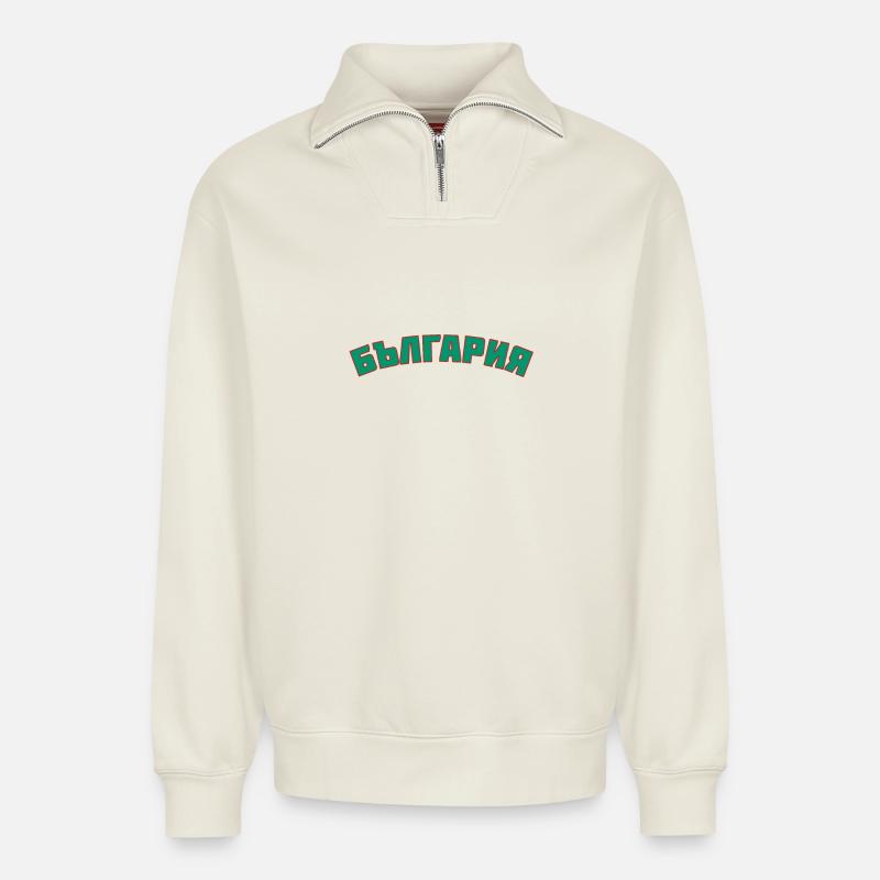 Bulgarien България - Relaxed Unisex Organic Half Zip Sweatshirt – von SPREAD - Naturweiß