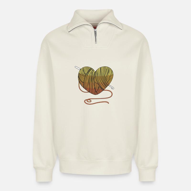 Handmade Crochet Wool - Relaxed Unisex Organic Half Zip Sweatshirt – by SPREAD - off white