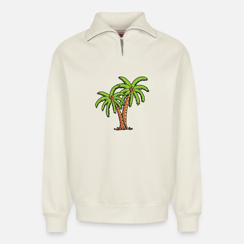 Palm trees - Relaxed Unisex Organic Half Zip Sweatshirt – by SPREAD - off white