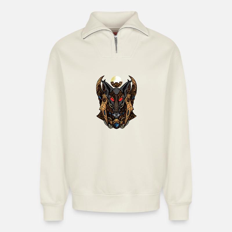 Anubis Steampunk - Relaxed Unisex Organic Half Zip Sweatshirt – von SPREAD - Naturweiß