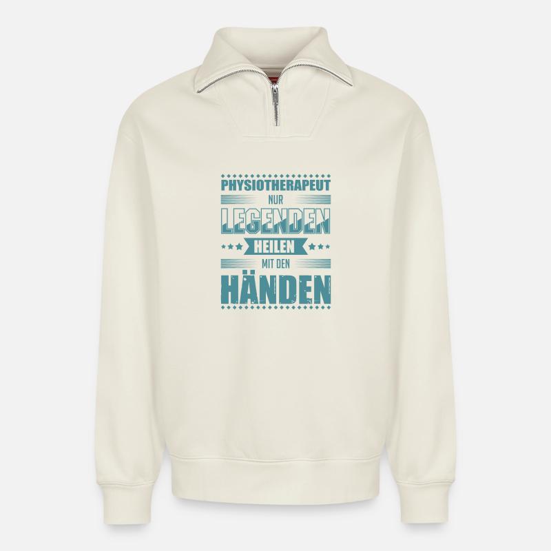 Physiotherapeut Geschenkideen - Relaxed Unisex Organic Half Zip Sweatshirt – von SPREAD - Naturweiß