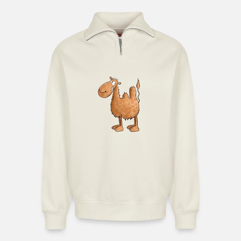Drolliges Kamel I Tiere - Relaxed Unisex Organic Half Zip Sweatshirt – by SPREAD - off white