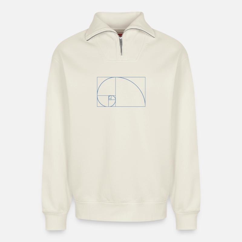 Fibonacci Tshirt - Sweat unisexe décontracté en coton biologique à demi-zip – de SPREAD - blanc cassé