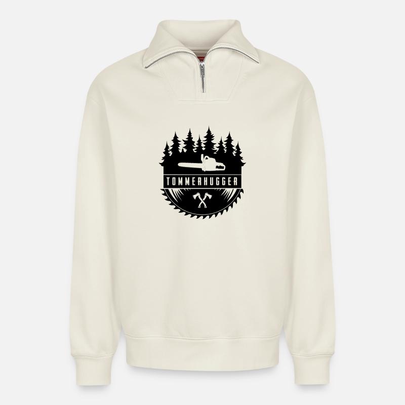 Holzfäller - Relaxed Unisex Organic Half Zip Sweatshirt – von SPREAD - Naturweiß