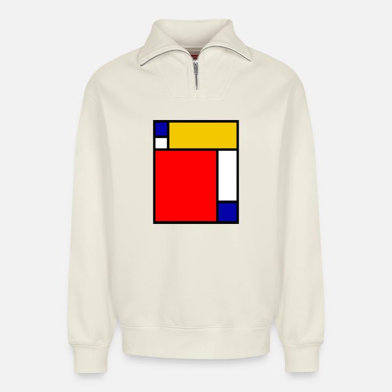 Mondrian 4 - Relaxed Unisex Organic Half Zip Sweatshirt – by SPREAD - off white
