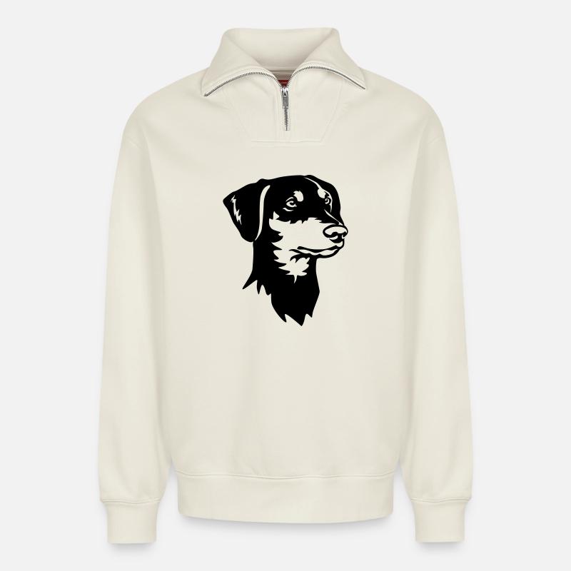 Deutscher Pinscher Kopf - Relaxed Unisex Organic Half Zip Sweatshirt – von SPREAD - Naturweiß
