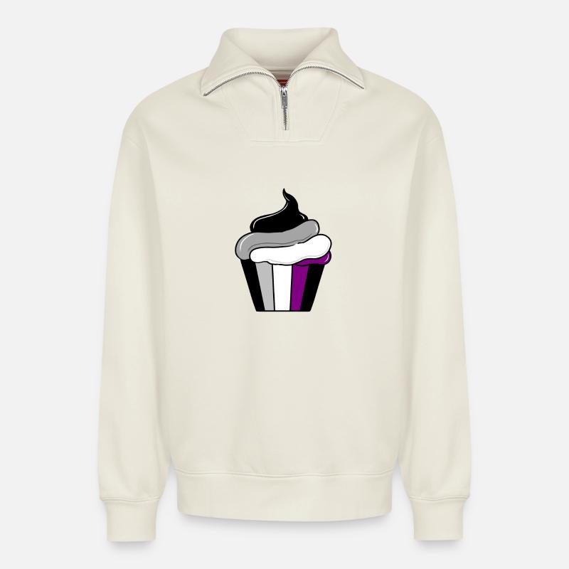 Cupcake Ace Pride - Sweat unisexe décontracté en coton biologique à demi-zip – de SPREAD - blanc cassé