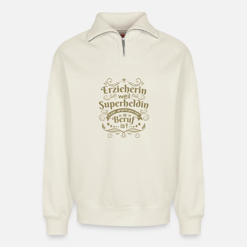 Erzieherin geschenkideen - Relaxed Unisex Organic Half Zip Sweatshirt – von SPREAD - Naturweiß