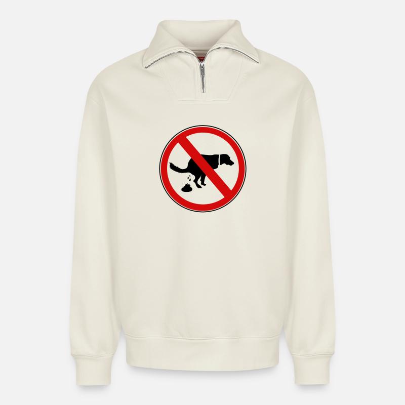 Piles de chiens Interdit - Sweat unisexe décontracté en coton biologique à demi-zip – de SPREAD - blanc cassé