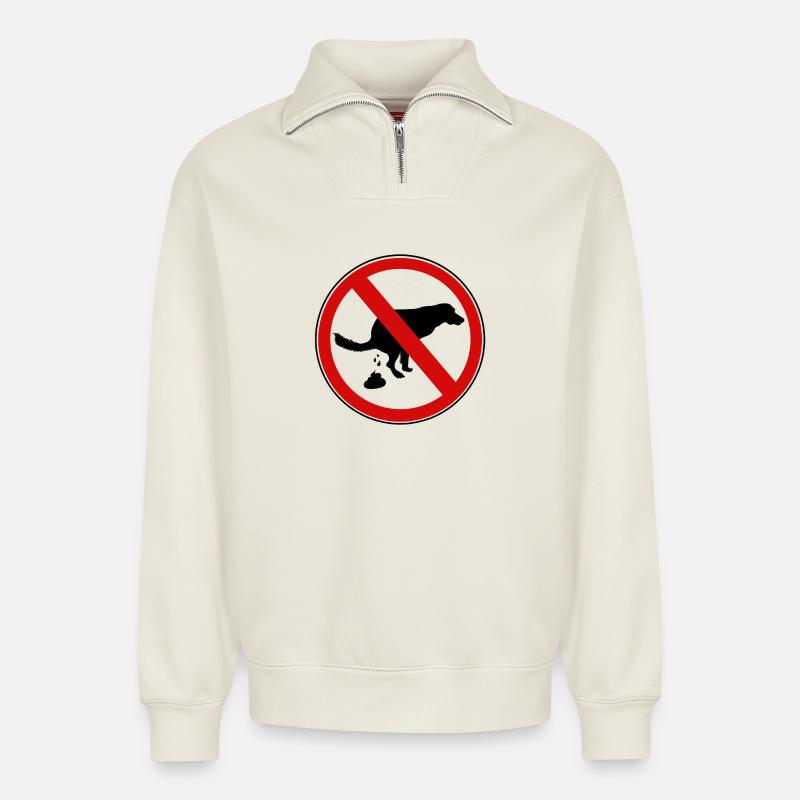 prohibition sign - Relaxed Unisex Organic Half Zip Sweatshirt – by SPREAD - off white