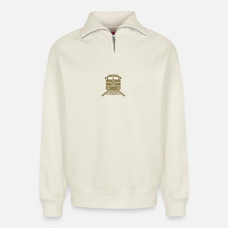 Zug Zugführer Design - Relaxed Unisex Organic Half Zip Sweatshirt – von SPREAD - Naturweiß