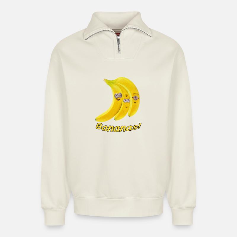 Ich liebe Bananen - Relaxed Unisex Organic Half Zip Sweatshirt – von SPREAD - Naturweiß