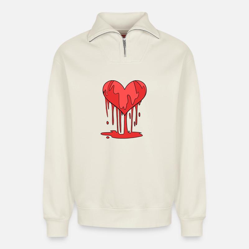Herz Blut - Relaxed Unisex Organic Half Zip Sweatshirt – von SPREAD - Naturweiß