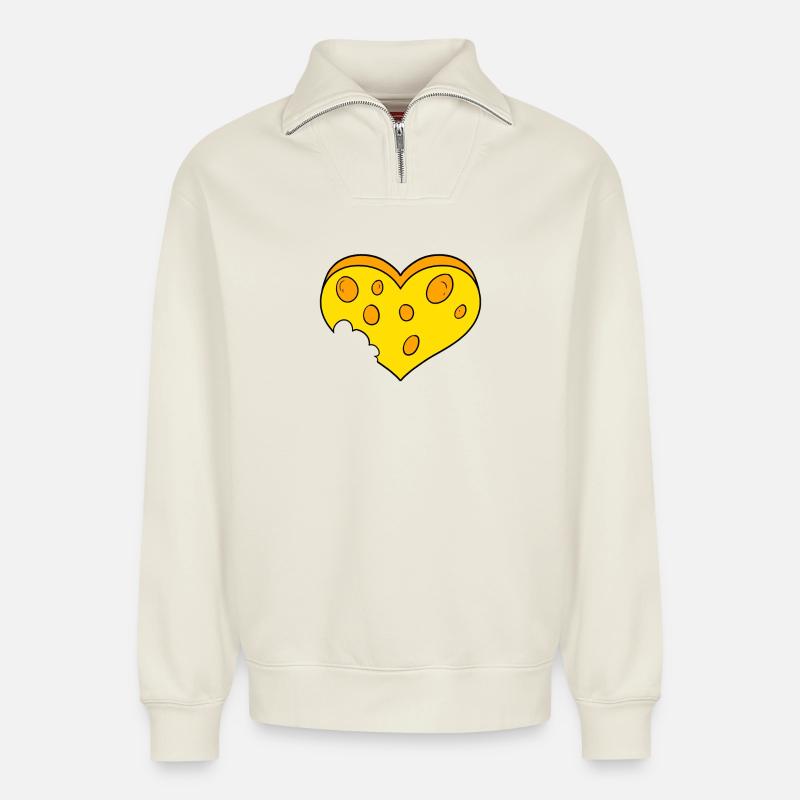 Cœur de fromage - Sweat unisexe décontracté en coton biologique à demi-zip – de SPREAD - blanc cassé